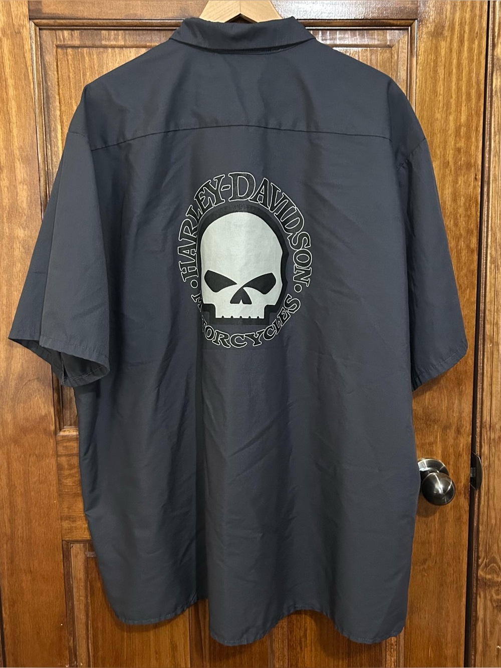 Harley-Davidson Men's 4XL Gray Skull Embroidered Short Sleeve Button Down Shirt